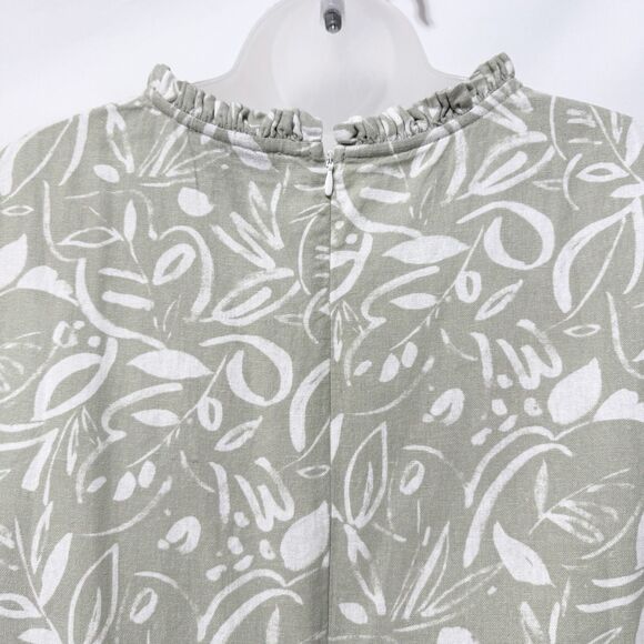 Charlie Paige Linen Blend Shift Dress M Sage Green Leaf Print Sleeveless - Picture 8 of 13